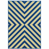 2' X 4' Blue and Ivory Geometric Stain Resistant Indoor Outdoor Area Rug