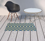 2' X 4' Blue and Ivory Geometric Stain Resistant Indoor Outdoor Area Rug