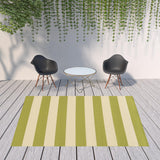 8' x 11' Green and Ivory Geometric Stain Resistant Indoor Outdoor Area Rug