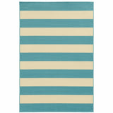 2' X 4' Blue and Ivory Geometric Stain Resistant Indoor Outdoor Area Rug