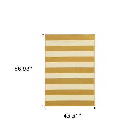 4' x 6' Gold and Ivory Geometric Stain Resistant Indoor Outdoor Area Rug