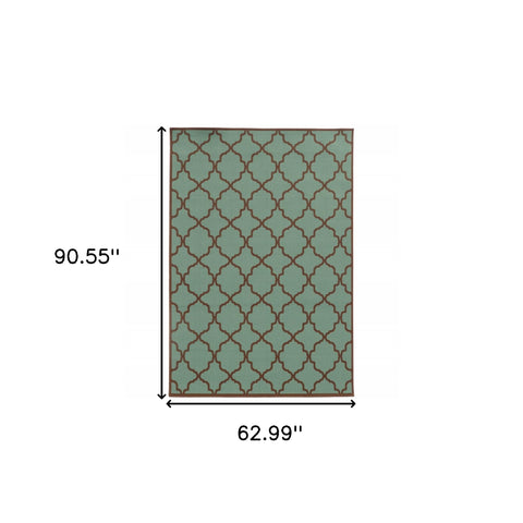 5' x 8' Blue Geometric Stain Resistant Indoor Outdoor Area Rug