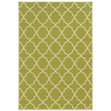 5' x 8' Green and Ivory Geometric Stain Resistant Indoor Outdoor Area Rug