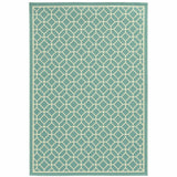 4' x 6' Blue and Ivory Geometric Stain Resistant Indoor Outdoor Area Rug