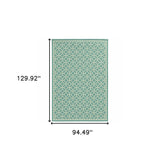8' x 11' Blue and Ivory Geometric Stain Resistant Indoor Outdoor Area Rug