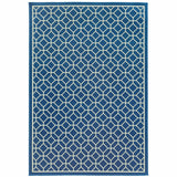 2' X 4' Blue and Ivory Geometric Stain Resistant Indoor Outdoor Area Rug