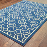 5' x 8' Blue and Ivory Geometric Stain Resistant Indoor Outdoor Area Rug