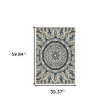 3' X 5' Blue and Beige Geometric Stain Resistant Indoor Outdoor Area Rug