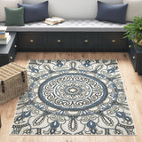 3' X 5' Blue and Beige Geometric Stain Resistant Indoor Outdoor Area Rug