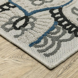 3' X 5' Blue and Beige Geometric Stain Resistant Indoor Outdoor Area Rug