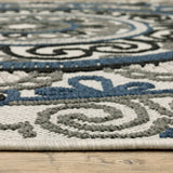 3' X 5' Blue and Beige Geometric Stain Resistant Indoor Outdoor Area Rug