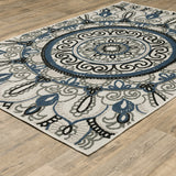 3' X 5' Blue and Beige Geometric Stain Resistant Indoor Outdoor Area Rug