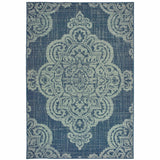 2' X 4' Blue Oriental Stain Resistant Indoor Outdoor Area Rug