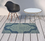 2' X 4' Blue Oriental Stain Resistant Indoor Outdoor Area Rug