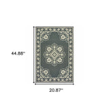 2' X 4' Gray and Ivory Oriental Stain Resistant Indoor Outdoor Area Rug