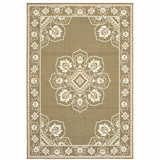 5' x 8' Tan Oriental Stain Resistant Indoor Outdoor Area Rug