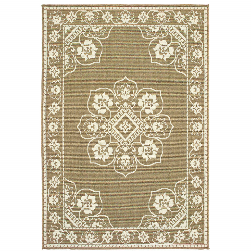 8' x 11' Tan Oriental Stain Resistant Indoor Outdoor Area Rug