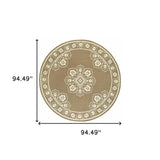 8' x 8' Tan Round Oriental Stain Resistant Indoor Outdoor Area Rug