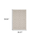 3' X 5' Gray and Ivory Floral Stain Resistant Indoor Outdoor Area Rug