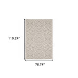 7' x 9' Gray and Ivory Floral Stain Resistant Indoor Outdoor Area Rug