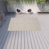 10' x 13' Gray and Ivory Floral Stain Resistant Indoor Outdoor Area Rug