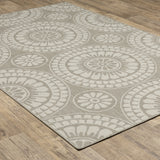 3' X 5' Gray and Ivory Geometric Stain Resistant Indoor Outdoor Area Rug