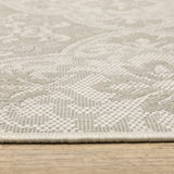 2' X 7' Gray and Ivory Floral Stain Resistant Indoor Outdoor Area Rug