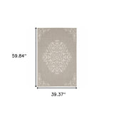 3' X 5' Gray and Ivory Oriental Stain Resistant Indoor Outdoor Area Rug