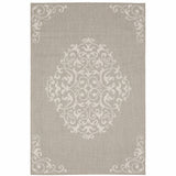 3' X 5' Gray and Ivory Oriental Stain Resistant Indoor Outdoor Area Rug