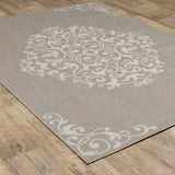 3' X 5' Gray and Ivory Oriental Stain Resistant Indoor Outdoor Area Rug