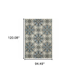 8' x 10' Blue and Beige Oriental Stain Resistant Indoor Outdoor Area Rug