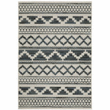 2' X 4' Blue and Beige Geometric Stain Resistant Indoor Outdoor Area Rug