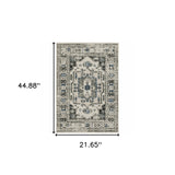 2' X 4' Blue and Beige Oriental Stain Resistant Indoor Outdoor Area Rug