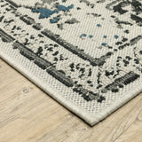 2' X 4' Blue and Beige Oriental Stain Resistant Indoor Outdoor Area Rug