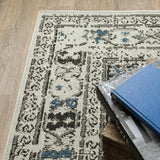 2' X 4' Blue and Beige Oriental Stain Resistant Indoor Outdoor Area Rug