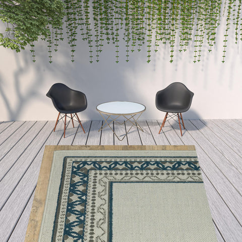 8' x 10' Blue and Beige Stain Resistant Indoor Outdoor Area Rug