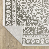 2' X 8' Grey And White Oriental Power Loom Stain Resistant Runner Rug