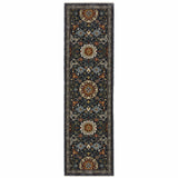 2' X 8' Blue And Ivory Oriental Power Loom Runner Rug With Fringe