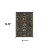 5' X 8' Blue Red Ivory And Gold Oriental Power Loom Stain Resistant Area Rug With Fringe