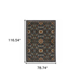 6' X 9' Blue Red Ivory And Gold Oriental Power Loom Stain Resistant Area Rug With Fringe