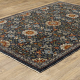 6' X 9' Blue Red Ivory And Gold Oriental Power Loom Stain Resistant Area Rug With Fringe