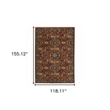10' X 13' Red Blue Gold And Ivory Oriental Power Loom Stain Resistant Area Rug With Fringe