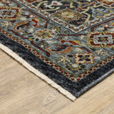 2' X 8' Blue And Beige Oriental Power Loom Runner Rug With Fringe