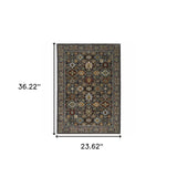 2' X 3' Blue Red Beige Orange Green And Rust Oriental Power Loom Stain Resistant Area Rug With Fringe