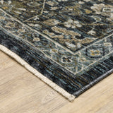 8' X 11' Blue Ivory Grey Gold Green And Brown Oriental Power Loom Stain Resistant Area Rug With Fringe
