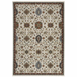 8' X 11' Beige Rust Red Blue Gold And Grey Oriental Power Loom Stain Resistant Area Rug With Fringe