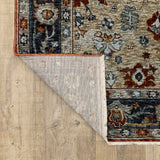 2' X 3' Blue Beige Tan Brown Gold And Rust Red Oriental Power Loom Stain Resistant Area Rug With Fringe
