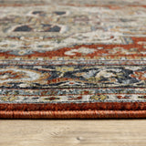 3' X 5' Blue Beige Grey Gold Green And Rust Red Oriental Power Loom Stain Resistant Area Rug With Fringe