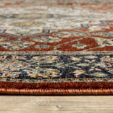 2' X 3' Red Ivory Blue Navy Gold And Grey Oriental Power Loom Stain Resistant Area Rug With Fringe