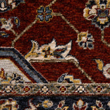 6' X 9' Red Ivory Blue Navy Gold And Grey Oriental Power Loom Stain Resistant Area Rug With Fringe
